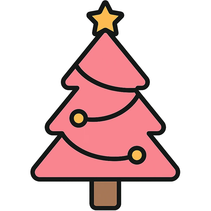 pink Christmas tree, minimal, flat lines, icon style emoji