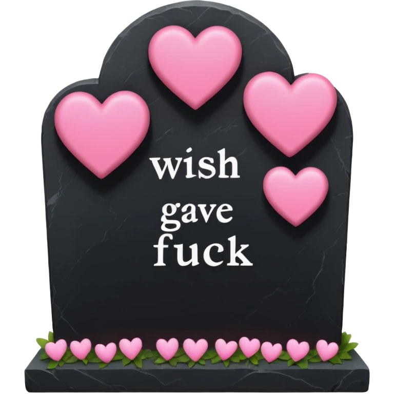 Headstone that says wish i gave a fuck with pink hearts emoji