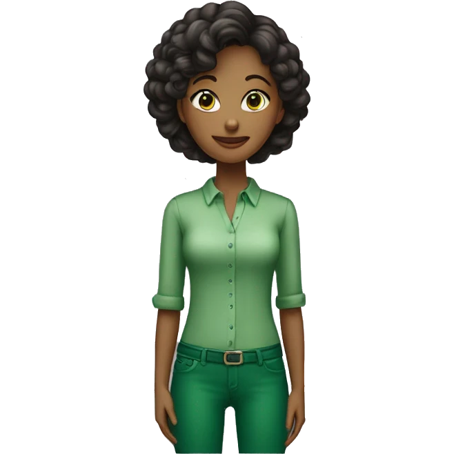Mulher com blusa verde e maquineta de cartão verde na mão  emoji