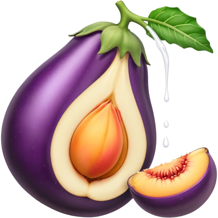 Eggplant with white liquid coming out the top being inserted into a 🍑  emoji