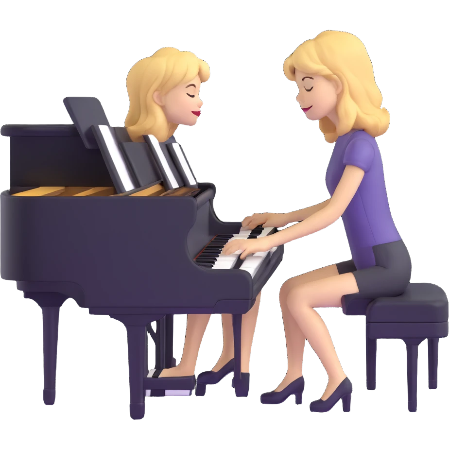Michelle Monaghan with honey blonde hair playing piano emoji
