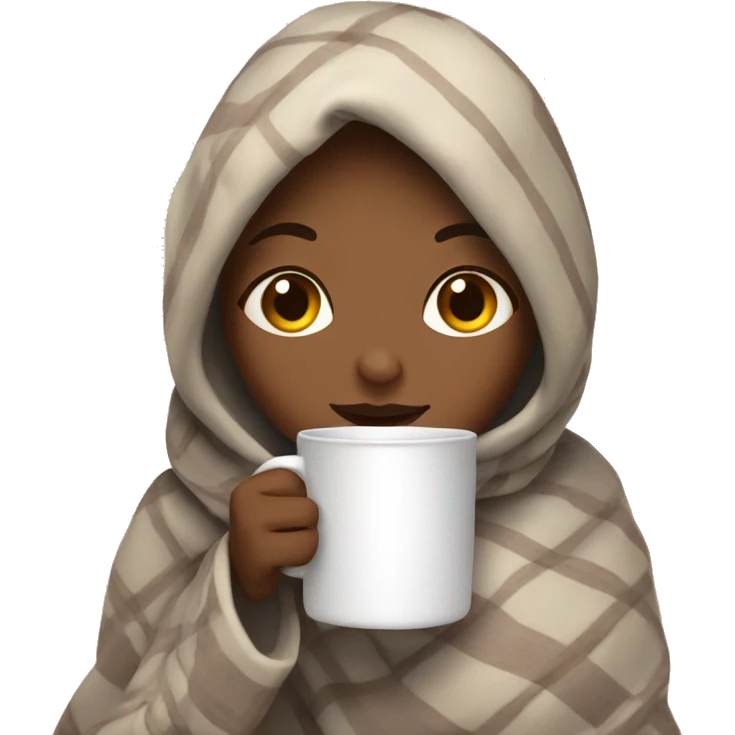 A girl drinking hot chocolate with blanket emoji