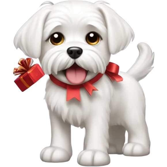 Maltese dog with a gift in its mouth emoji