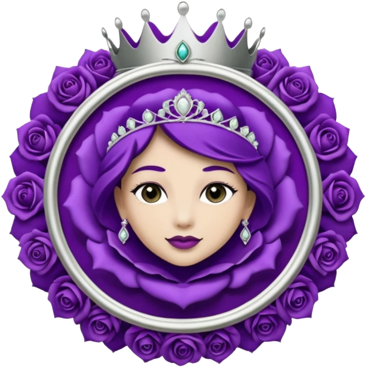 Purple rose flower, silver circle plaque, silver tiara emoji