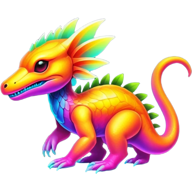 Tropical futuristic lush warm-colored neon Fakémon-Fionbri-creature emoji
