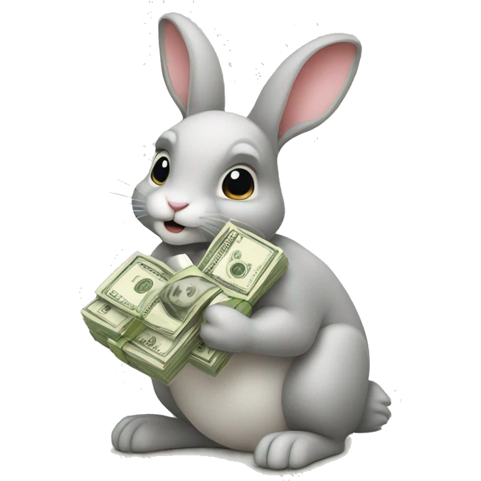 a rabbit holding a lot of money emoji