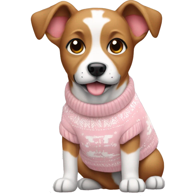 Dog in a light pink and white Christmas sweater  emoji