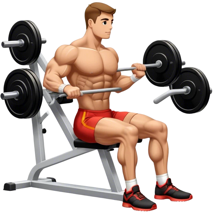 side-view bodybuilder seated weighted calf-raise machine lower leg exercise emoji