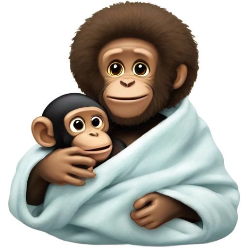 Bob Ross bottle feeding a new born baby chimpanzee wrapped in a blanket emoji