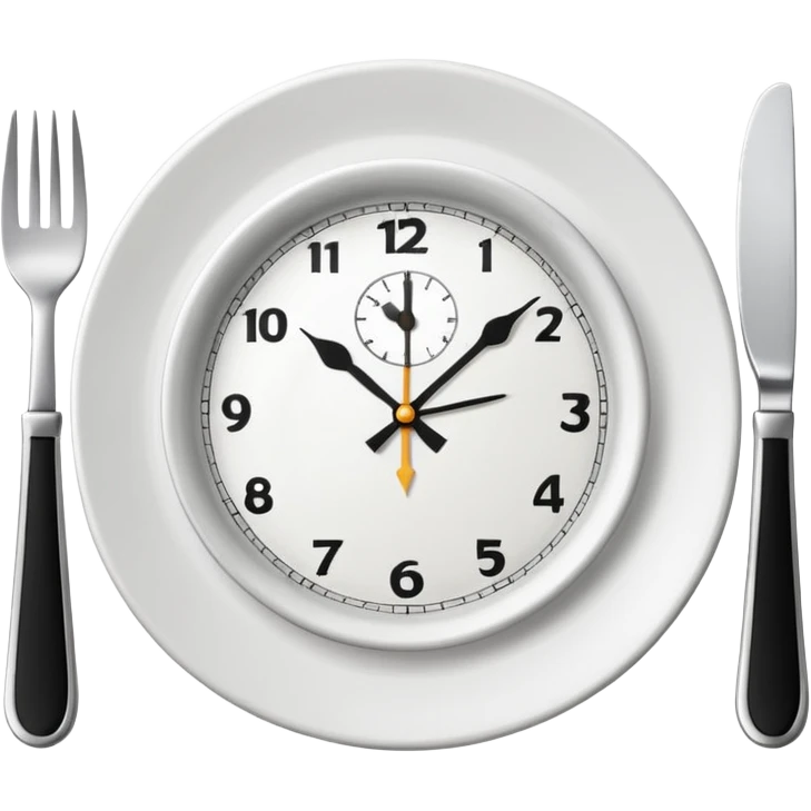 symbol for lunch break, stylized plate with cutlery and a clock at 12:00 emoji