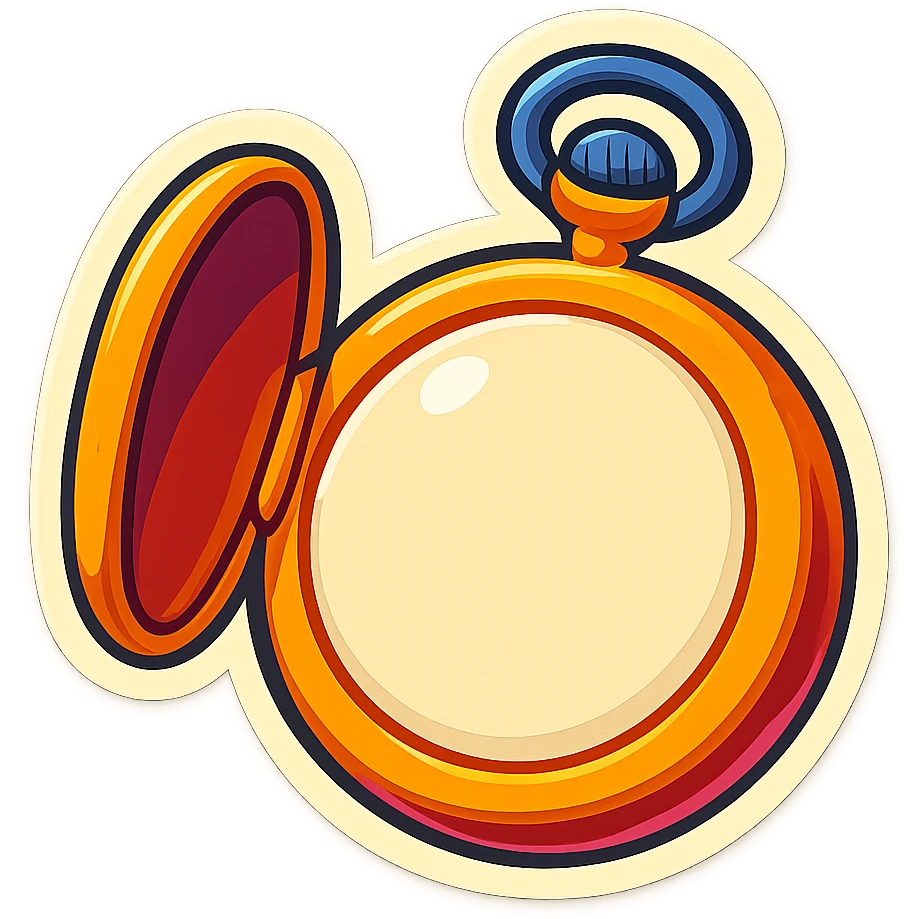 open pocket watch, blank face, no hands or numbers, retro sticker style emoji