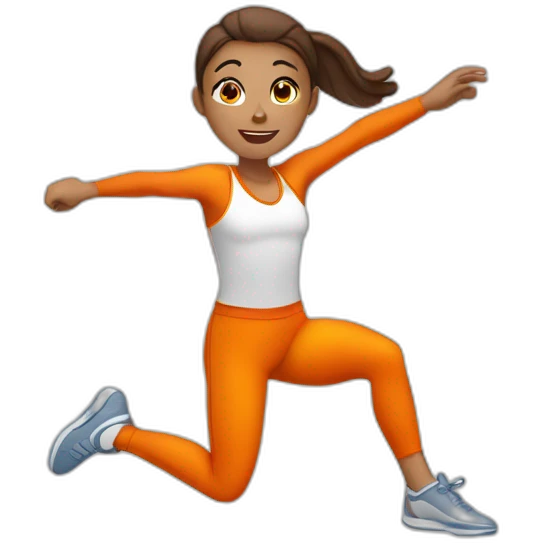 female athletic parcour athlete in orange white cloths, jumping emoji