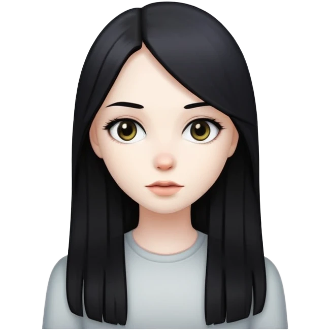 girl with long straight black hair, pale skin, dark eyes emoji