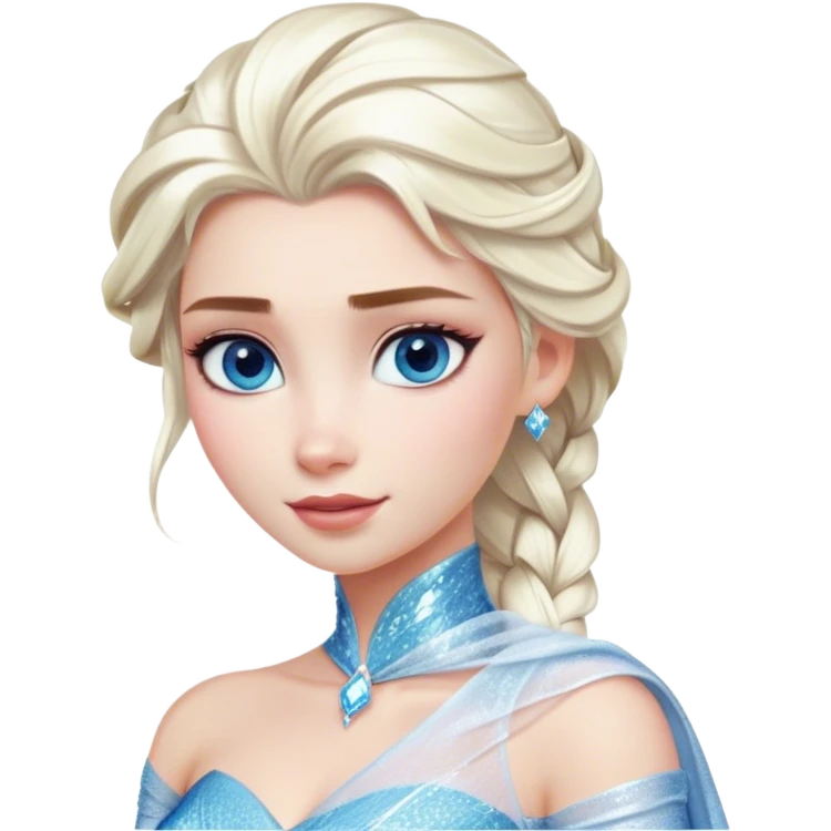 Cinematic Realistic Elsa Portrait, depicted with lifelike skin texture, soft natural lighting, and intricately detailed platinum blonde hair styled elegantly. Her striking, expressive blue eyes exude confidence and grace, complemented by a serene and regal expression. She is dressed in her signature icy attire, with shimmering fabric textures and delicate folds that catch the light beautifully. The portrait features a soft, enchanting glow with a cool, radiant finish, capturing the essence of timeless elegance in a realistic and painterly style, evoking a sense of depth and authenticity. emoji