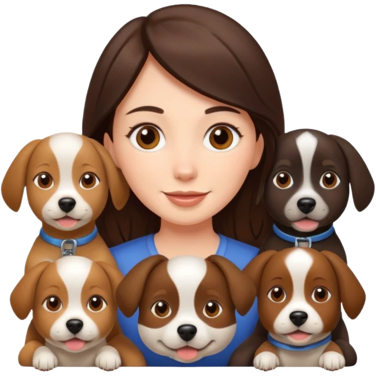 brunette woman surrounded by 4 dogs emoji