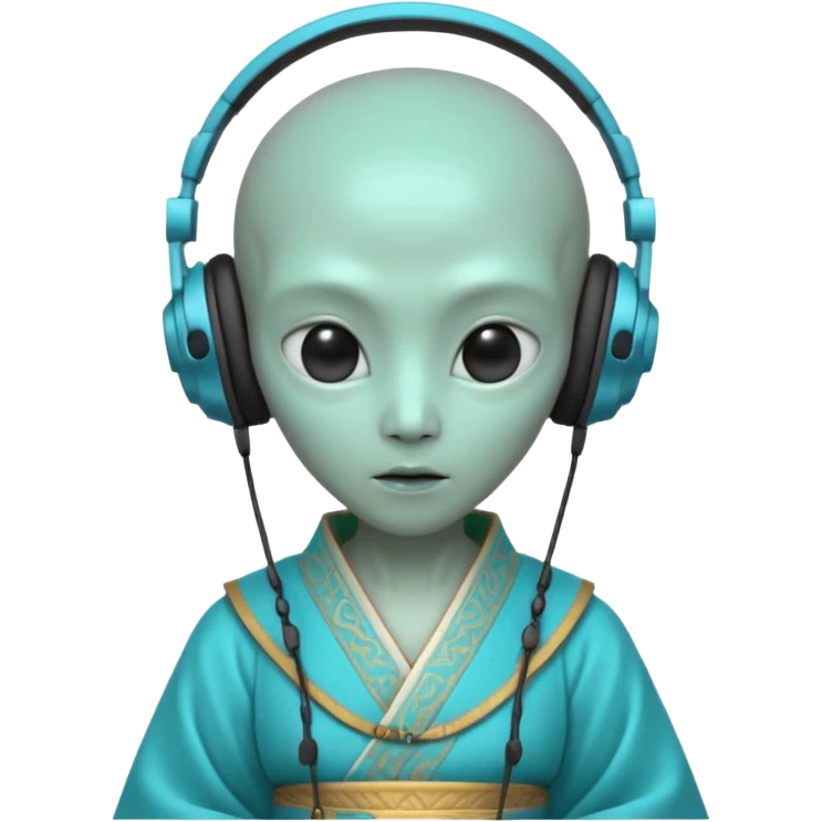 alien, korean ancient dress with headphone, cyan emoji