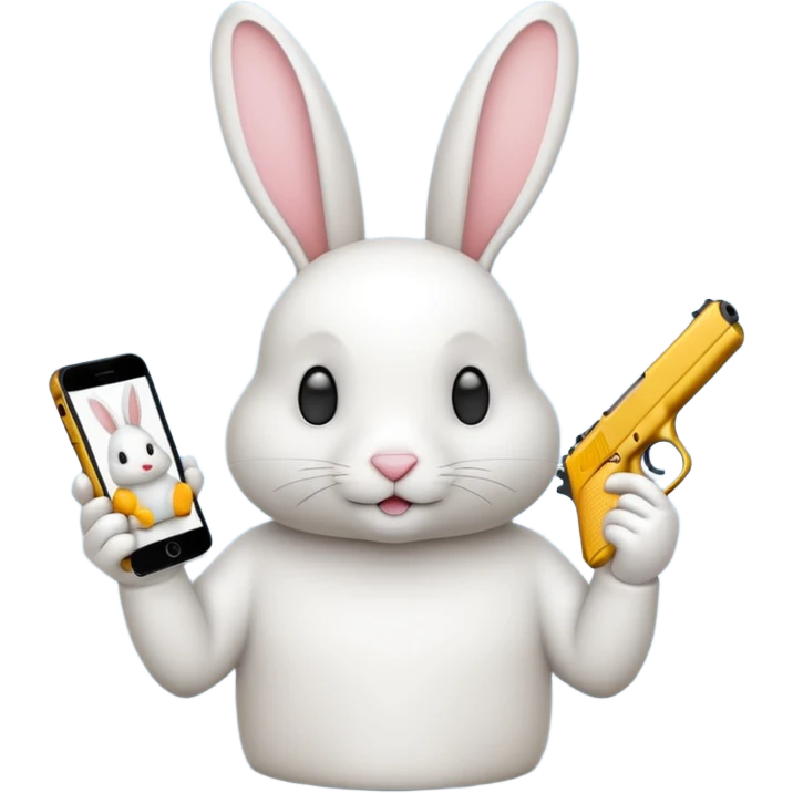 Crea un emoji de un conejo sosteniendo una glok realista de iPhone con  dos alas emoji