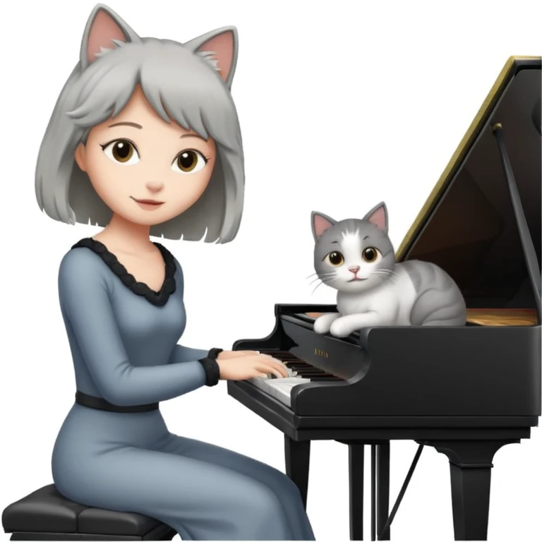 woman playing piano while her cat sits on top of the piano emoji
