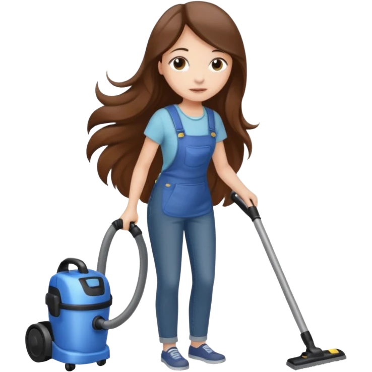 beautiful girl with long brown hair cleaning and vacuuming emoji