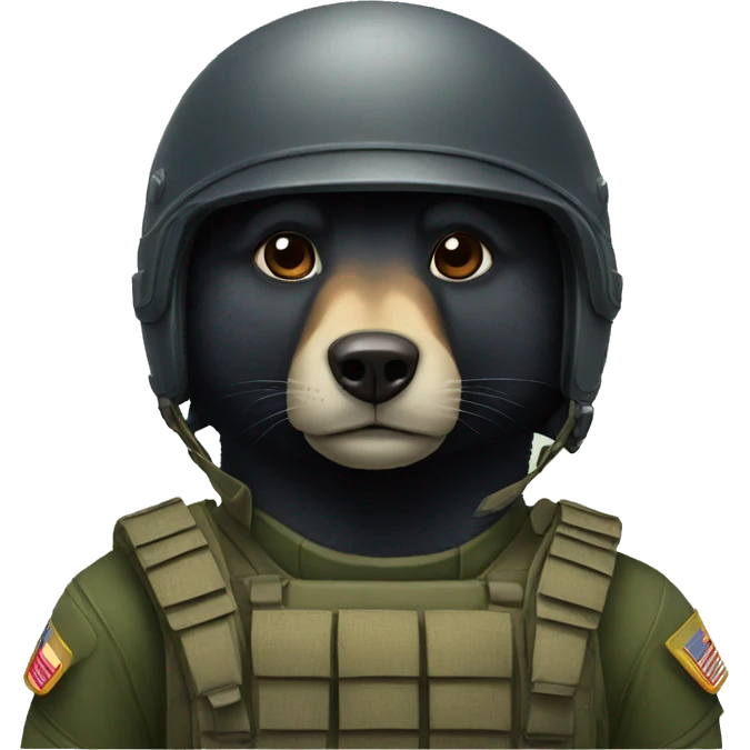 Black bear as a soldier with a helmet emoji