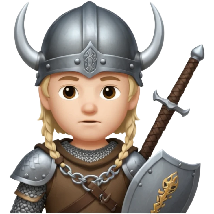 young boy with viking helmet and sword emoji