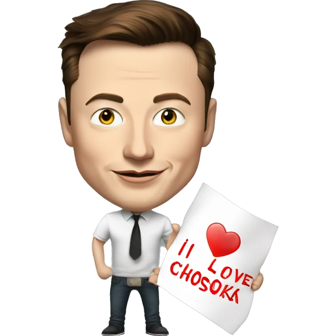 Elon musk holding a poster that says “I LOVE BOJANA CHOLEVSKA” emoji