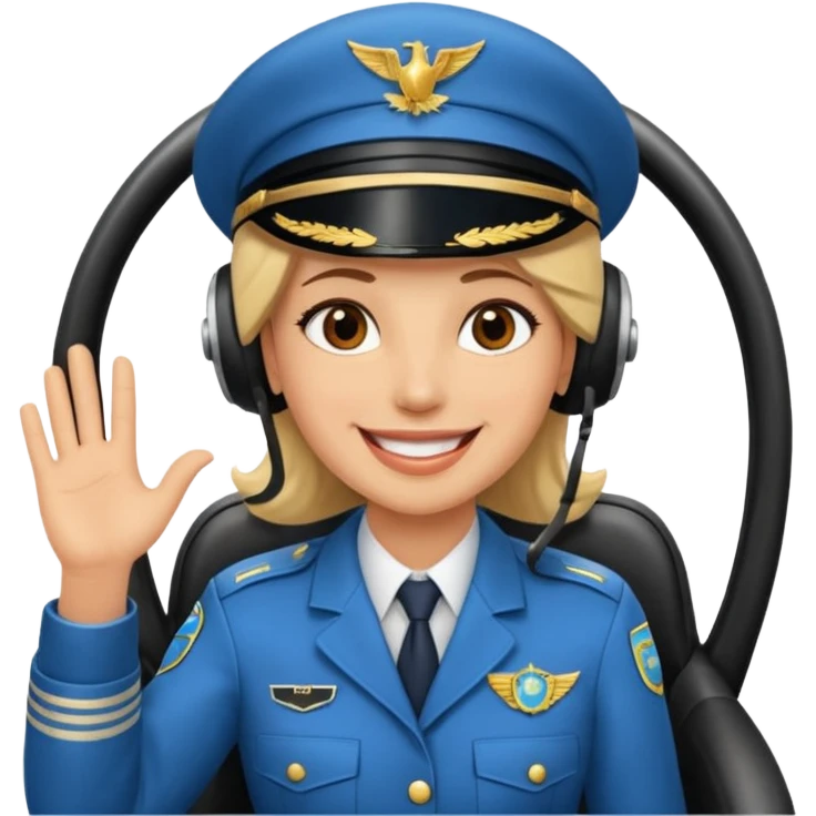 Un piloto de linea aérea sonriendo con la mano en la frente con la pose firme emoji