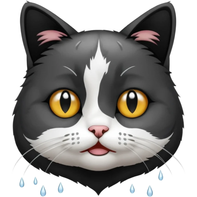 cat 白黒　イラスト調　男泣き emoji