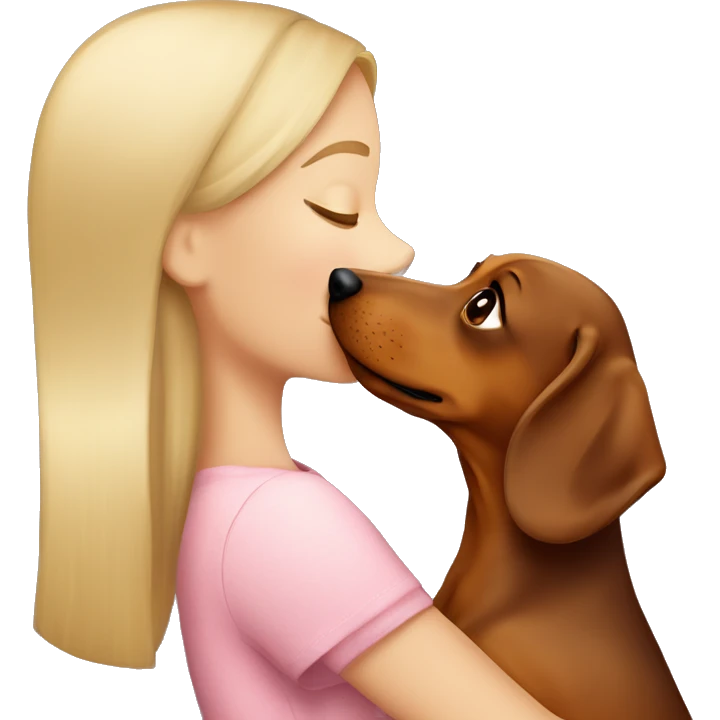 blonde girl kissing brown dachshund emoji