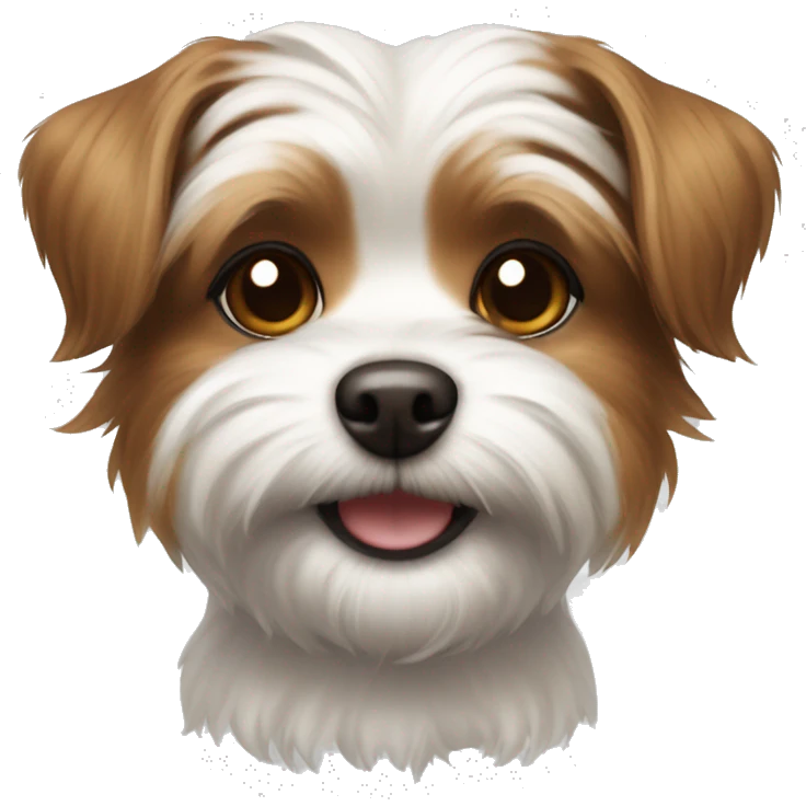 Shorkie dog white color brown spots brown ears and smiling  emoji