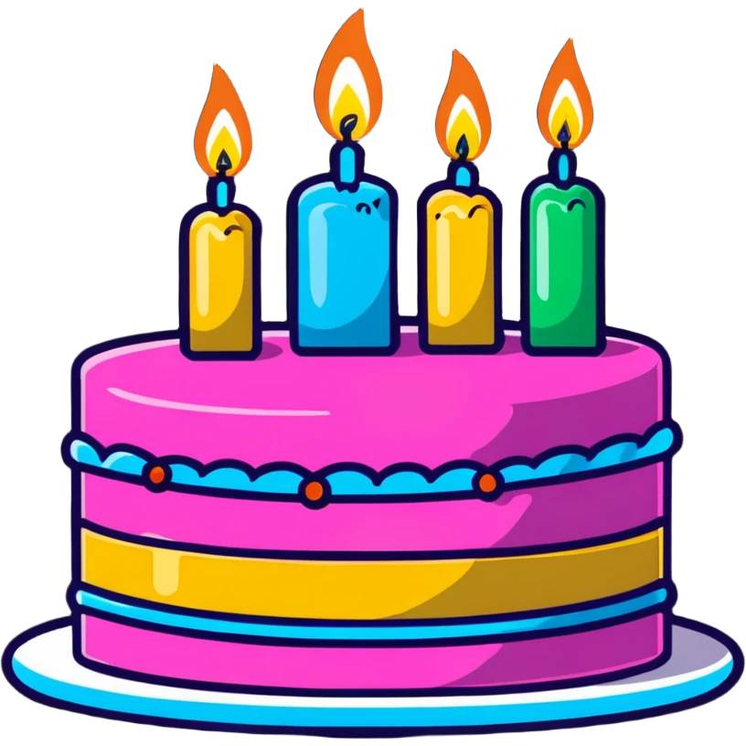 festive birthday cake with candles and party decorations emoji