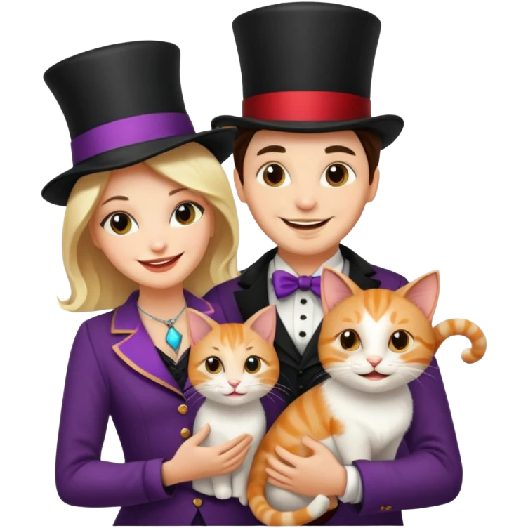 magician couple and their pet cat emoji