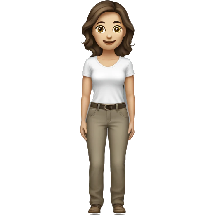 Caucasian brunette lady with shirt size small and pants size XXL emoji