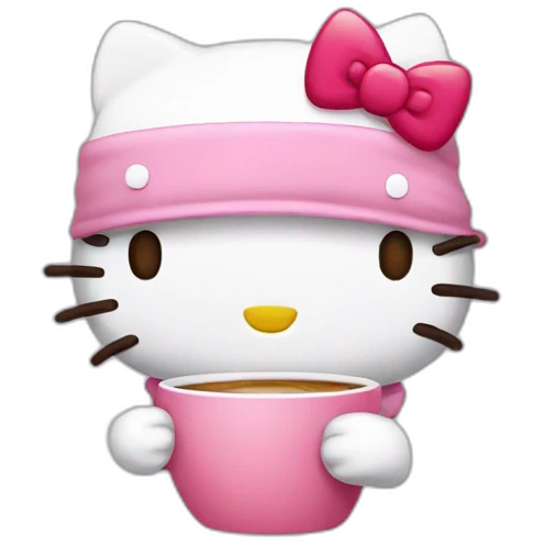 Hello Kitty drinking coffee emoji