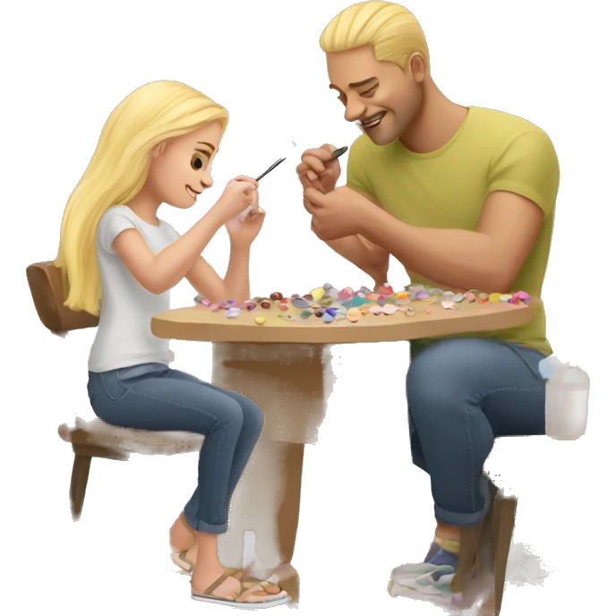 blonde daughter paints blonde dad's nails emoji