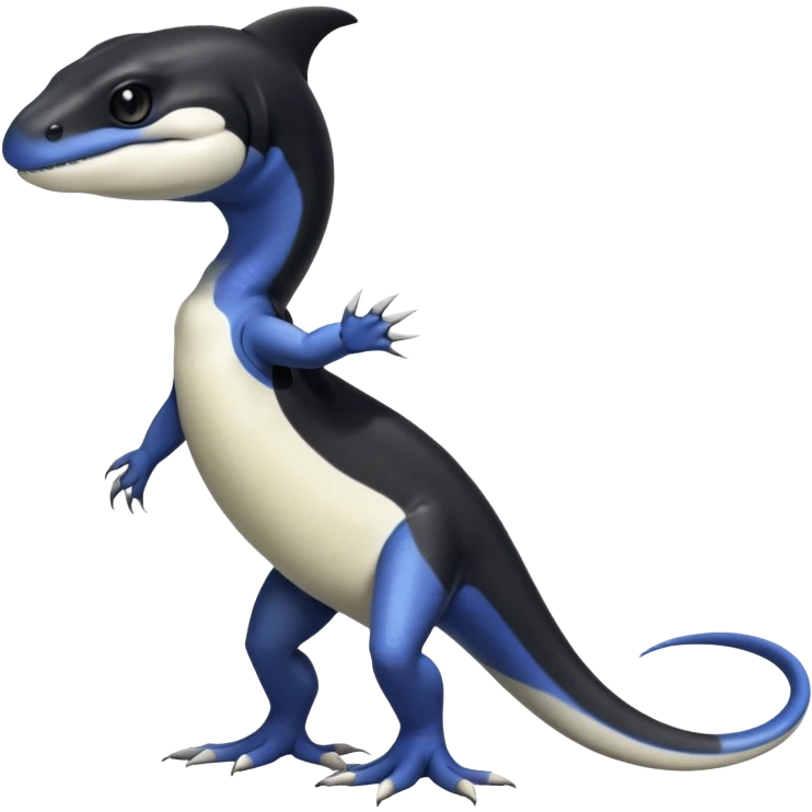 Black and white Orca-reptile-reptilian-lizard-skink-gecko-Digimon-Fakémon-hybrid full body, two legs, arms, tail emoji