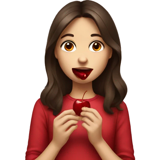 brunette girl eating a cherry emoji