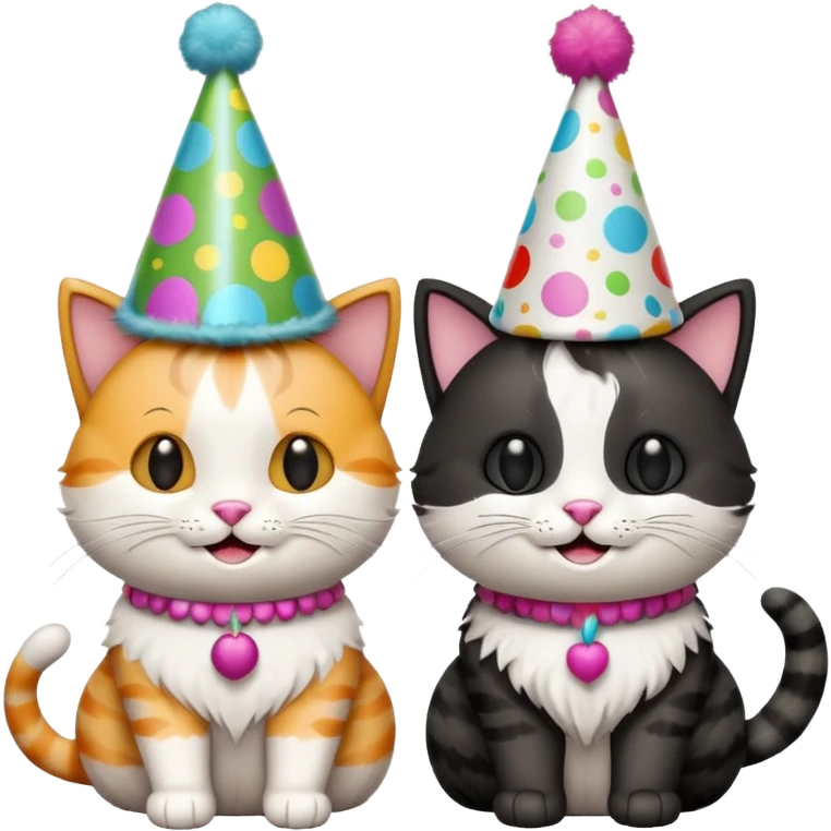 2 happy cats wearing party hats emoji