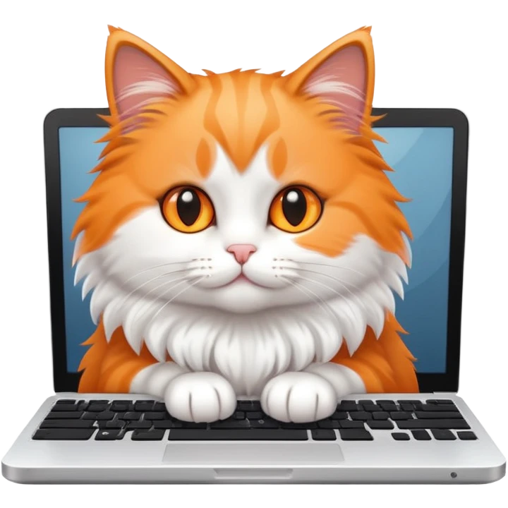 cute cat sitting on laptop computer keyboard emoji