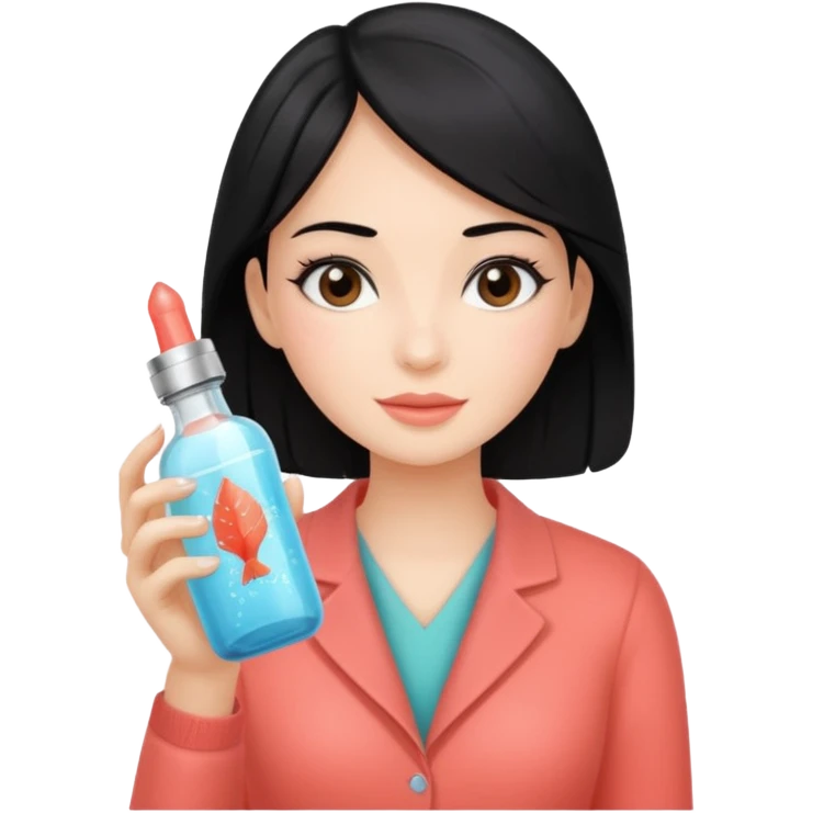 Дівчина з чорним волоссям тримає пляшечку колагену Coral Club emoji