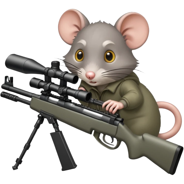 a feral, rabid, rat aiming down a sniper rifle emoji
