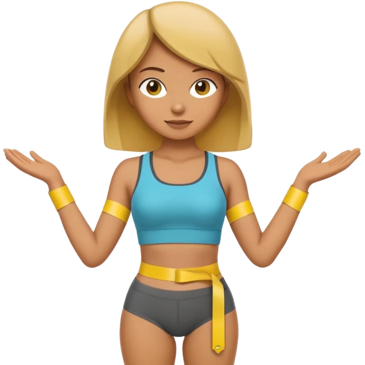 A 3D cartoon person measuring their waist with a yellow tape, casual fitness outfit, Memoji-style realism. emoji