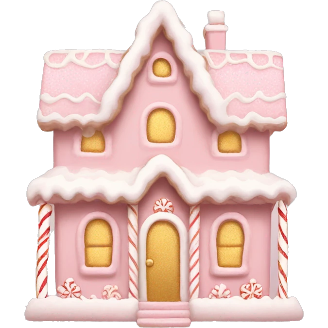 light pink and gold and white gingerbread house emoji