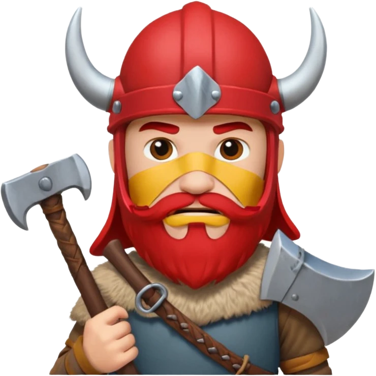 Viking avec une hache et un casque rouge  emoji