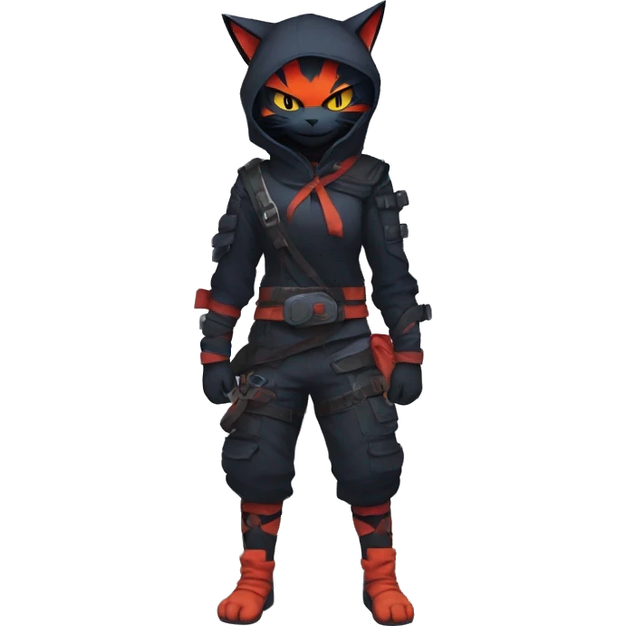 Edgy Shy Anthro Ninja cool pretty dark Litten-Pokémon-cat-fursona-animal techwear emoji