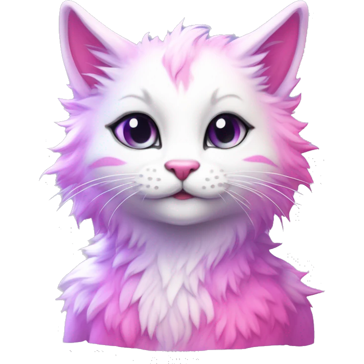 Kawaii colorful bright lilac-pink-white-gradient fantasy ethereal anthro feline fursona animal creature emoji