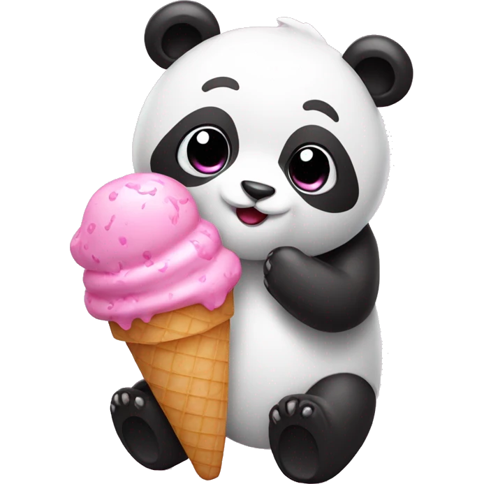 Pink panda with ice cream and a cute bow emoji