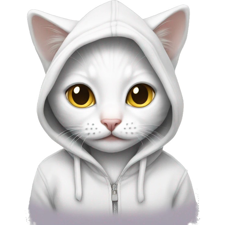 White kitten wearing hoodie emoji