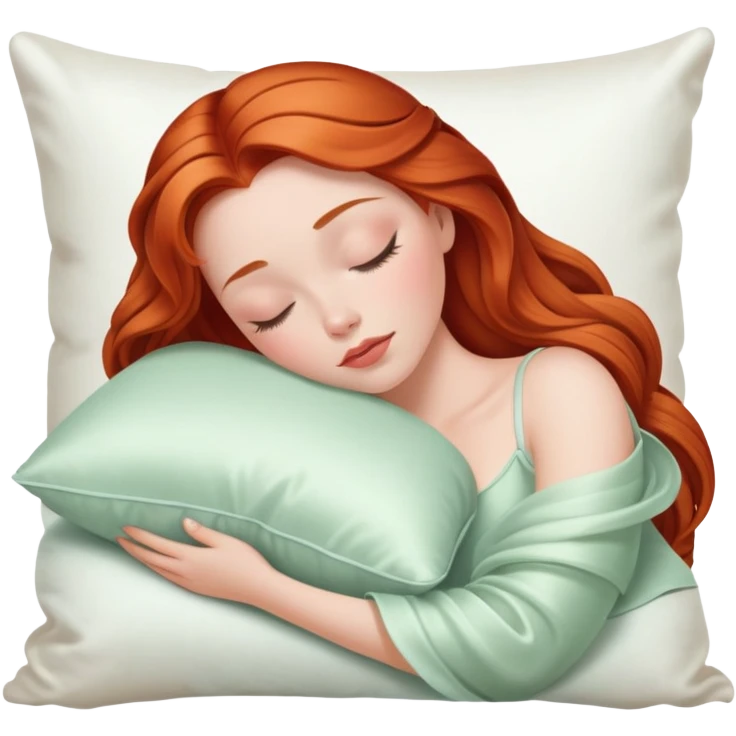 Sleeping beauty redhead white girl with a silk pillow emoji