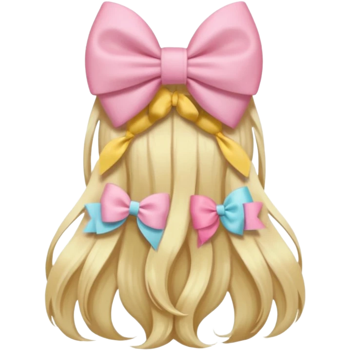 back view of long blonde hair with a pastel pink bow, slightly wavy hair, iOS Apple emoji style emoji